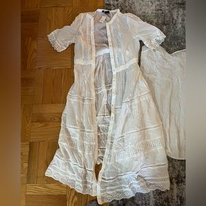 Long white lace open cover up and white sheer dress for under. Size medium